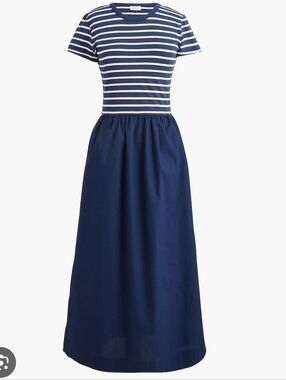 J.crew Petite PL Large Nautical Antique Navy Blue Ivory knit mixy dress